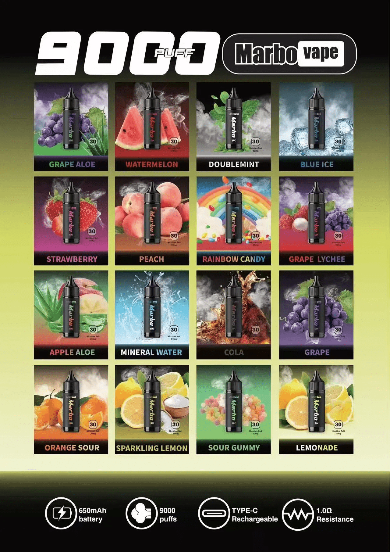 Marbo 9000 Puffs 拋棄式電子煙全口味清單-泰國熱銷口味推薦